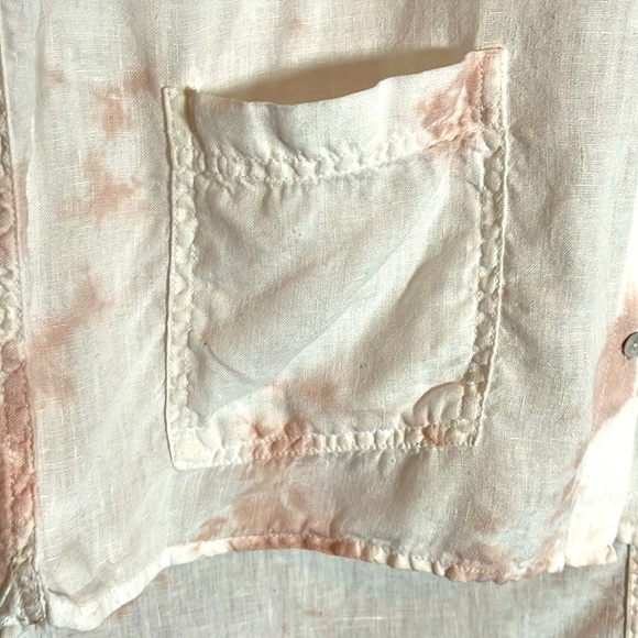 Racheal Zoe M  100% linen.White w/taupe tie-dye print.Roll tab sleeves,hi/low - Picture 6 of 7